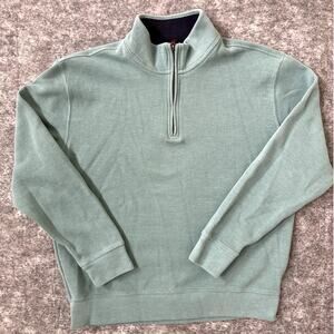 Land's End pullover quarter zip mens green preppy sweater medium